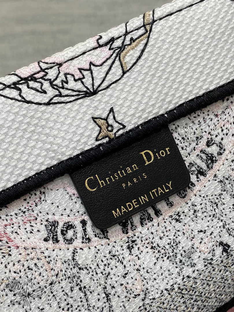 Medium Dior Book Tote M1296 White and Pastel Pink Butterfly Around The World Embroidery
