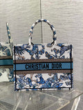 Medium Dior Book Tote M1296 White and Pastel Midnight Blue Toile de Jouy Mexico Embroidery