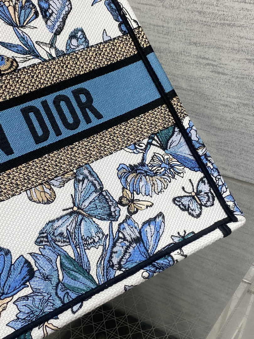 Medium Dior Book Tote M1296 White and Pastel Midnight Blue Toile de Jouy Mexico Embroidery