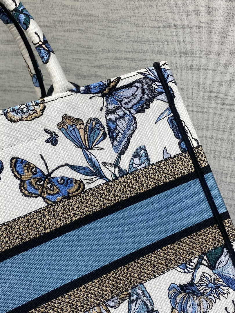 Medium Dior Book Tote M1296 White and Pastel Midnight Blue Toile de Jouy Mexico Embroidery