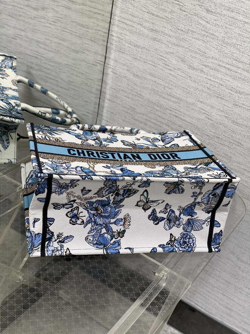 Medium Dior Book Tote M1296 White and Pastel Midnight Blue Toile de Jouy Mexico Embroidery