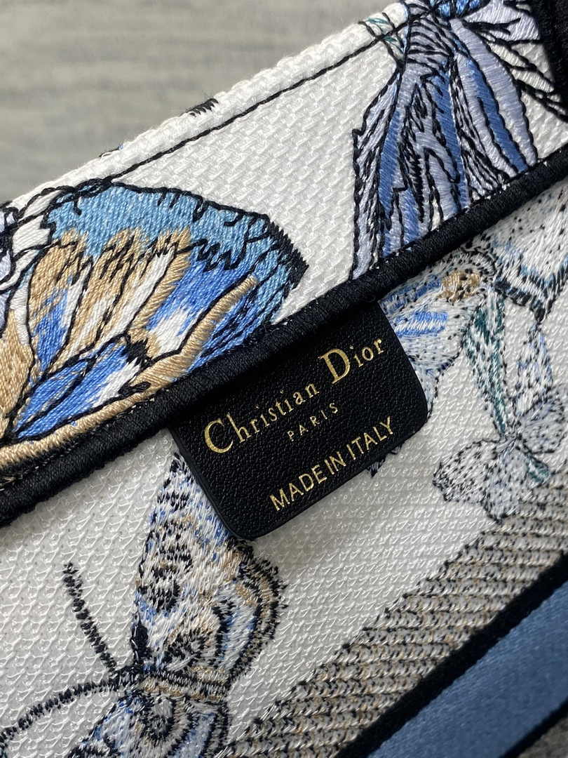 Medium Dior Book Tote M1296 White and Pastel Midnight Blue Toile de Jouy Mexico Embroidery