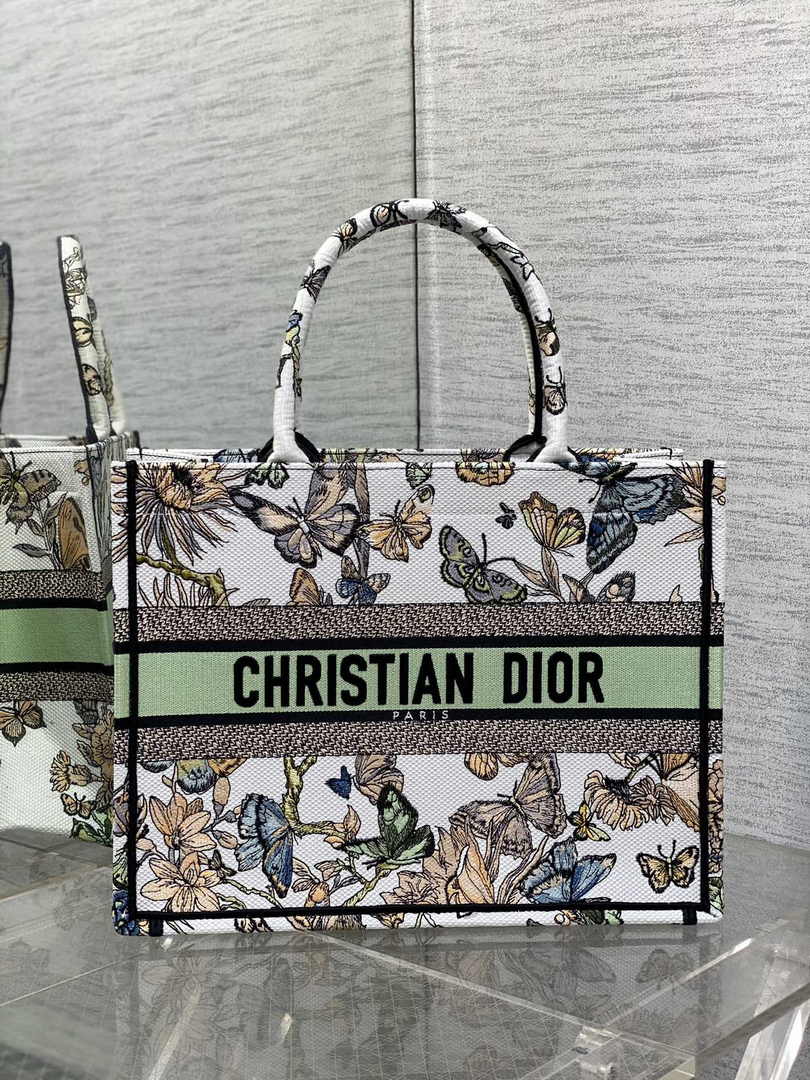 Medium Dior Book Tote M1296 White and Pastel Midnight Green Toile de Jouy Mexico Embroidery