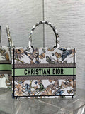 Medium Dior Book Tote M1296 White and Pastel Midnight Green Toile de Jouy Mexico Embroidery