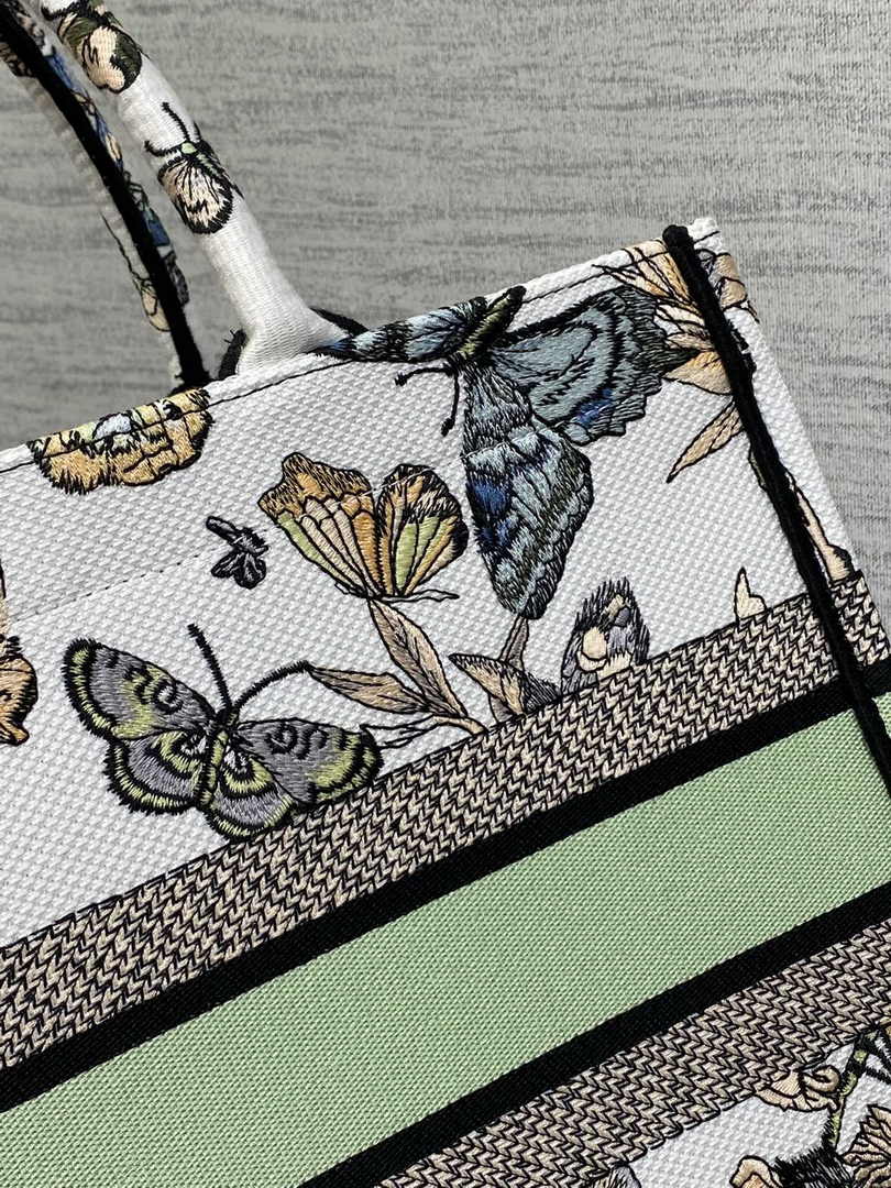 Medium Dior Book Tote M1296 White and Pastel Midnight Green Toile de Jouy Mexico Embroidery
