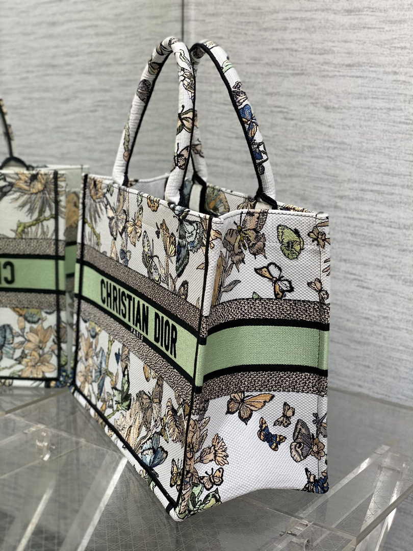 Medium Dior Book Tote M1296 White and Pastel Midnight Green Toile de Jouy Mexico Embroidery