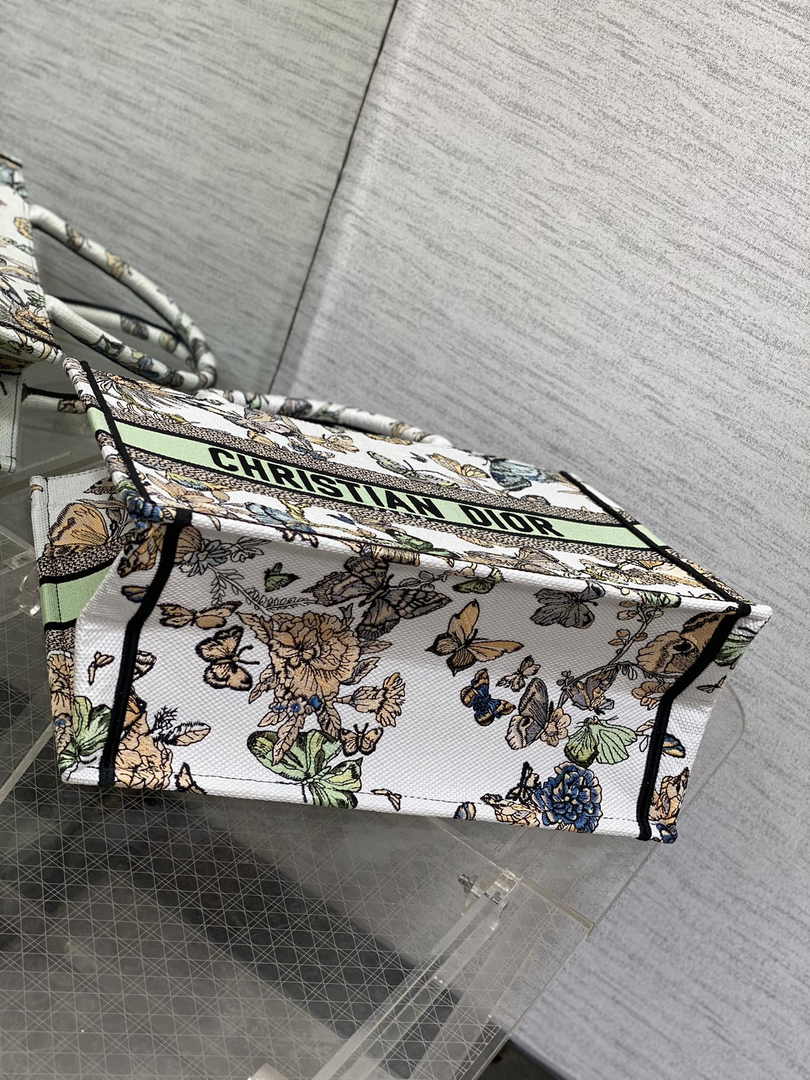 Medium Dior Book Tote M1296 White and Pastel Midnight Green Toile de Jouy Mexico Embroidery