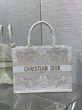 Medium Dior Book Tote M1296 Gold-Tone and White Butterfly Around The World Embroidery