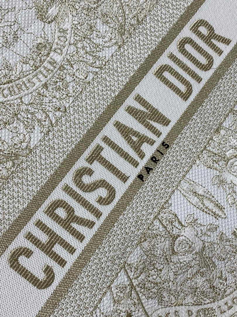 Medium Dior Book Tote M1296 Gold-Tone and White Butterfly Around The World Embroidery