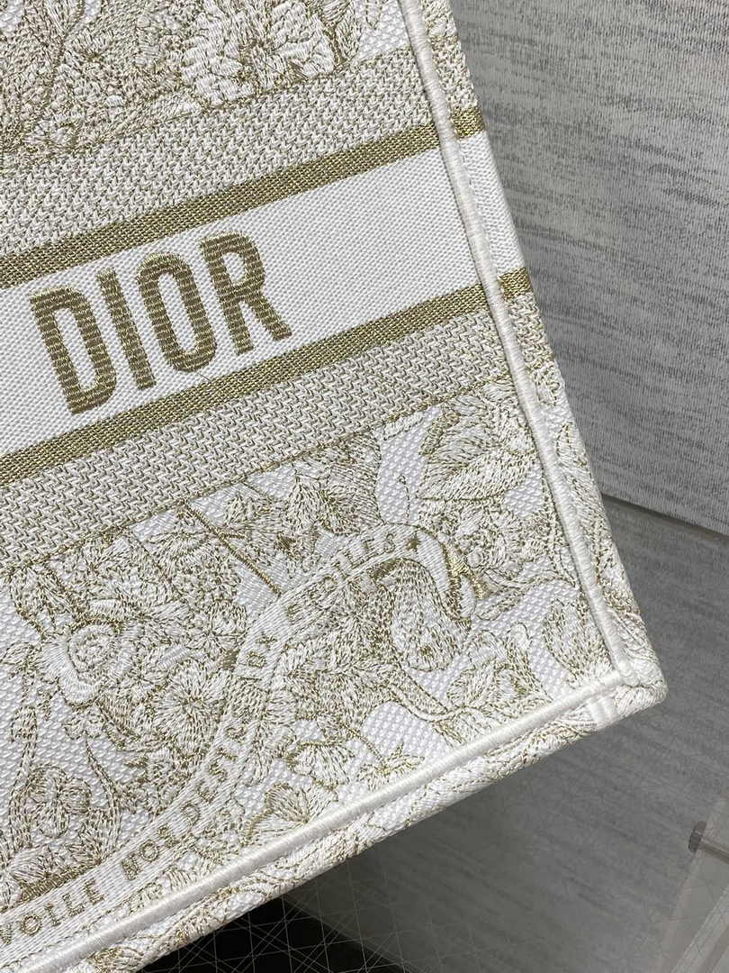 Medium Dior Book Tote M1296 Gold-Tone and White Butterfly Around The World Embroidery