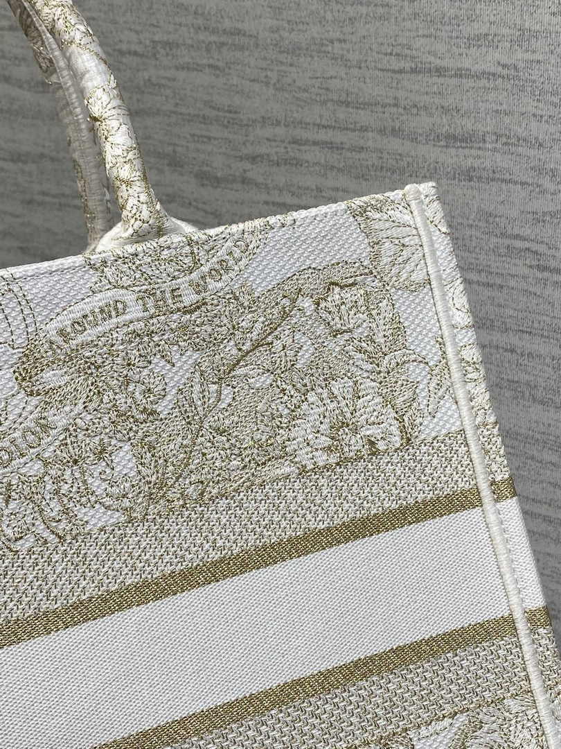 Medium Dior Book Tote M1296 Gold-Tone and White Butterfly Around The World Embroidery