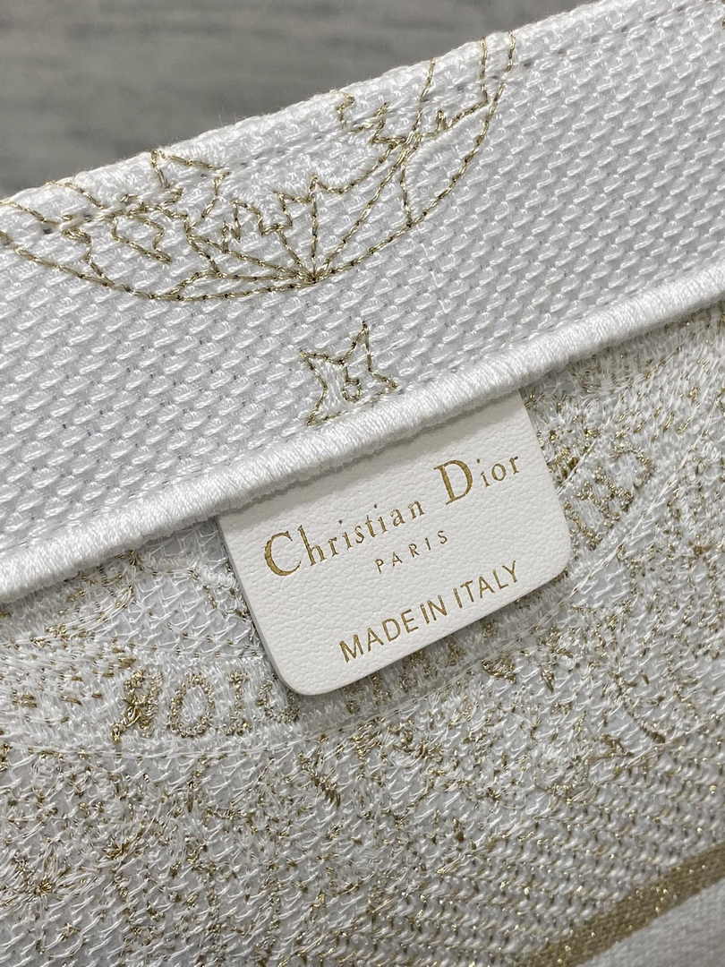Medium Dior Book Tote M1296 Gold-Tone and White Butterfly Around The World Embroidery