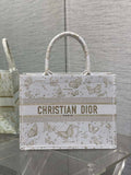 Medium Dior Book Tote M1296 Gold-Tone and White Butterfly Zodiac Embroidery