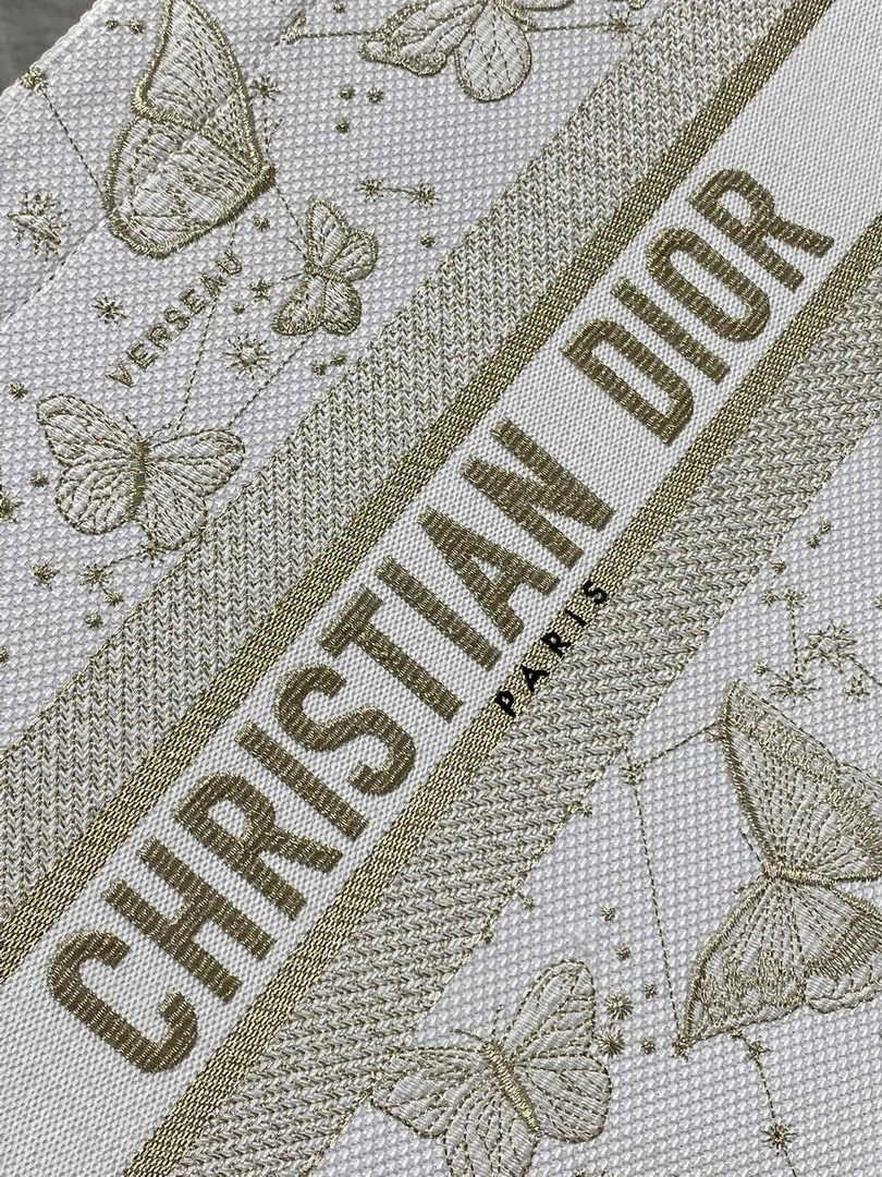 Medium Dior Book Tote M1296 Gold-Tone and White Butterfly Zodiac Embroidery