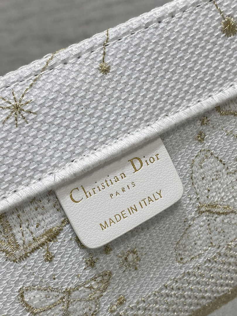 Medium Dior Book Tote M1296 Gold-Tone and White Butterfly Zodiac Embroidery