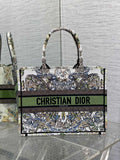 Medium Dior Book Tote M1296 White and Green Butterfly Around The World Embroidery