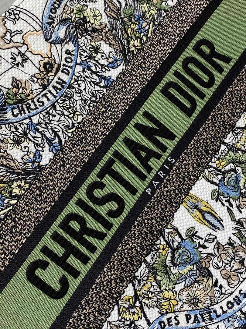 Medium Dior Book Tote M1296 White and Green Butterfly Around The World Embroidery