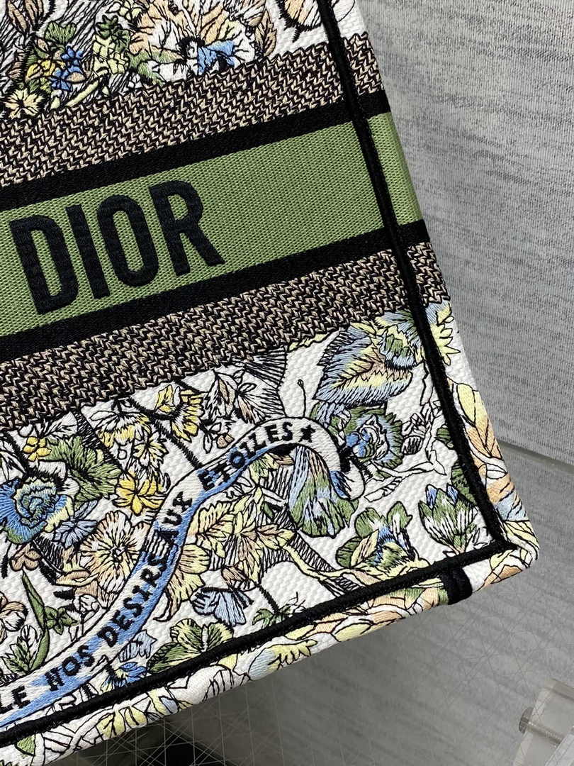 Medium Dior Book Tote M1296 White and Green Butterfly Around The World Embroidery