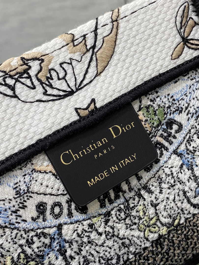 Medium Dior Book Tote M1296 White and Green Butterfly Around The World Embroidery