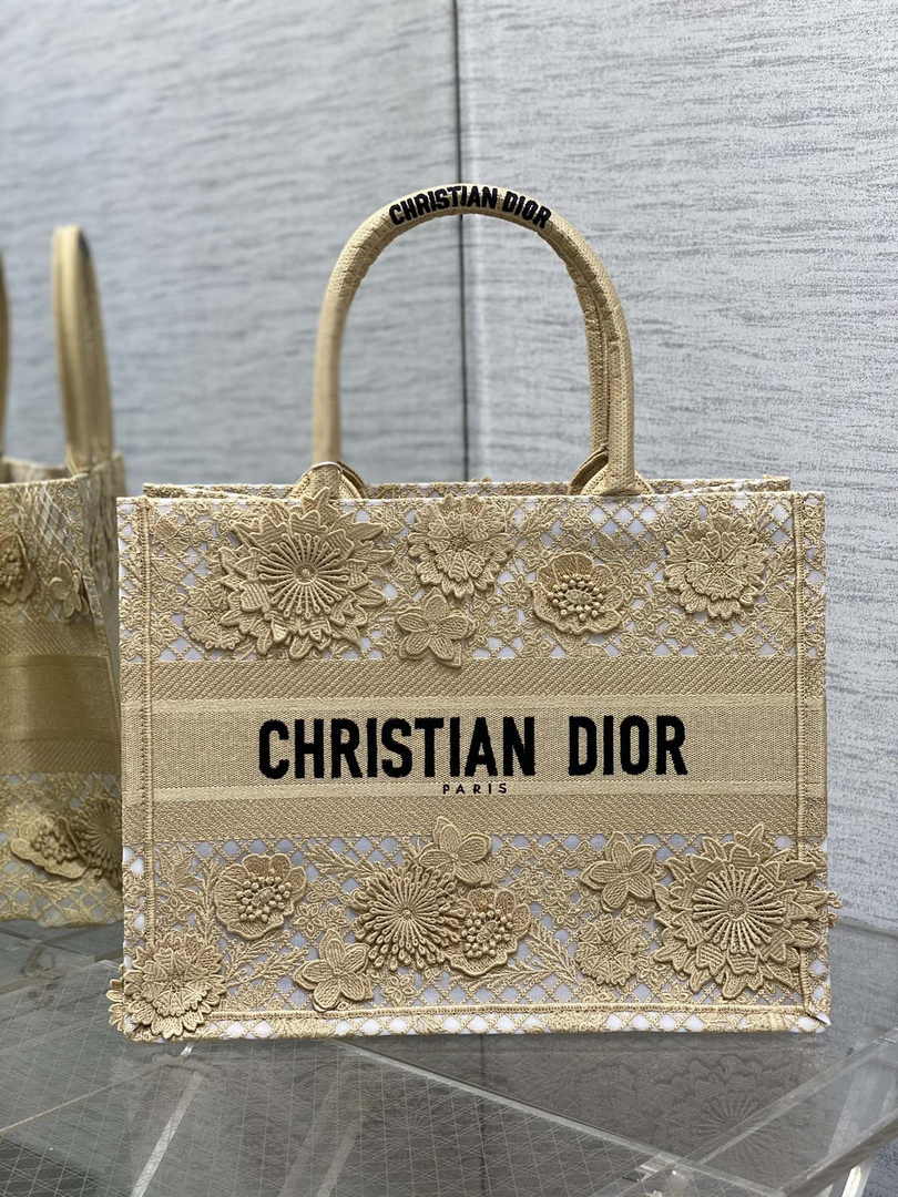 Medium Dior Book Tote M1296 Beige Flower Embroidery