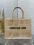 Medium Dior Book Tote M1296 Beige Flower Embroidery