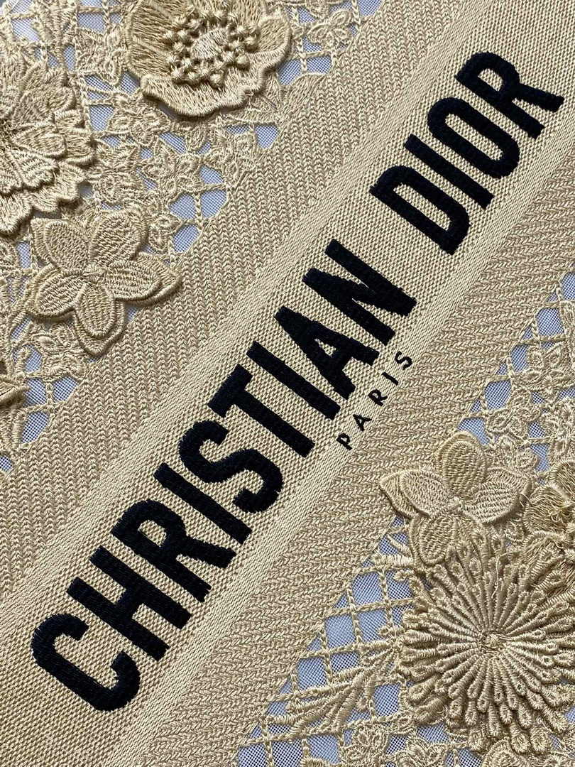 Medium Dior Book Tote M1296 Beige Flower Embroidery