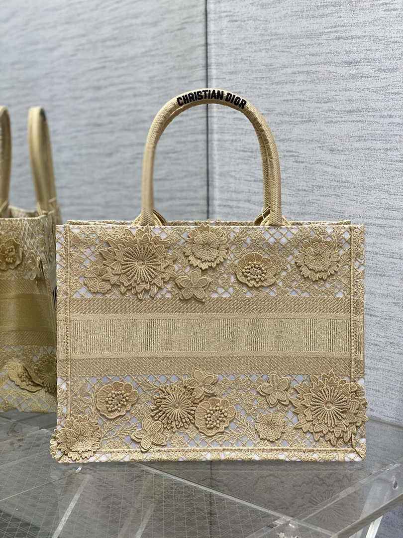 Medium Dior Book Tote M1296 Beige Flower Embroidery