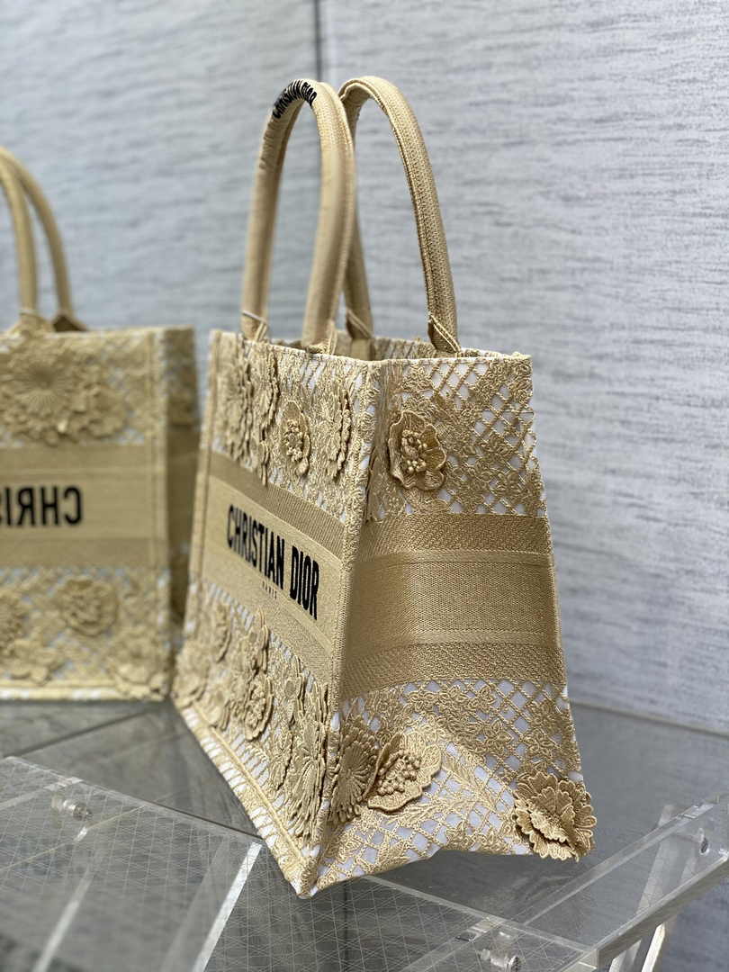 Medium Dior Book Tote M1296 Beige Flower Embroidery