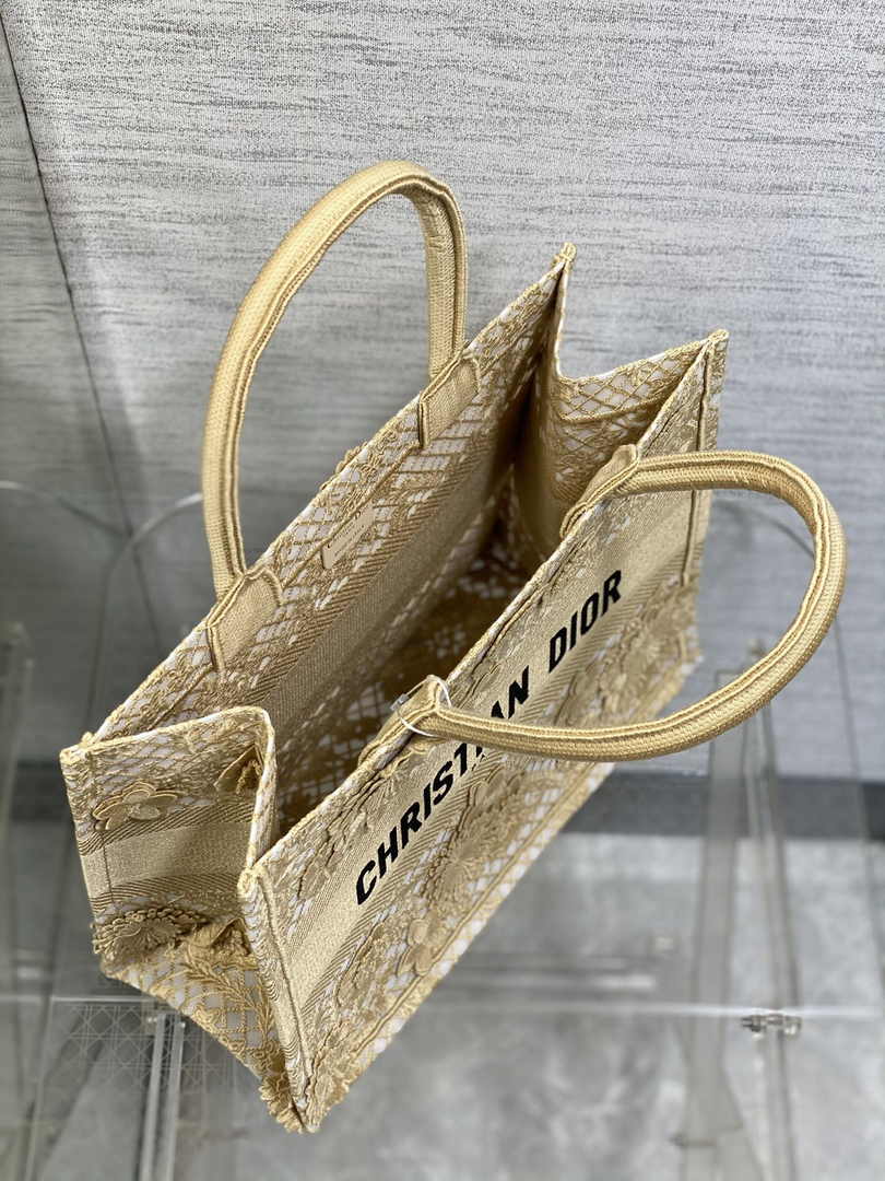 Medium Dior Book Tote M1296 Beige Flower Embroidery