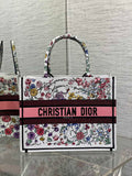 Dior Medium Book Tote M1296 Beige and Pink Flower Embroidery