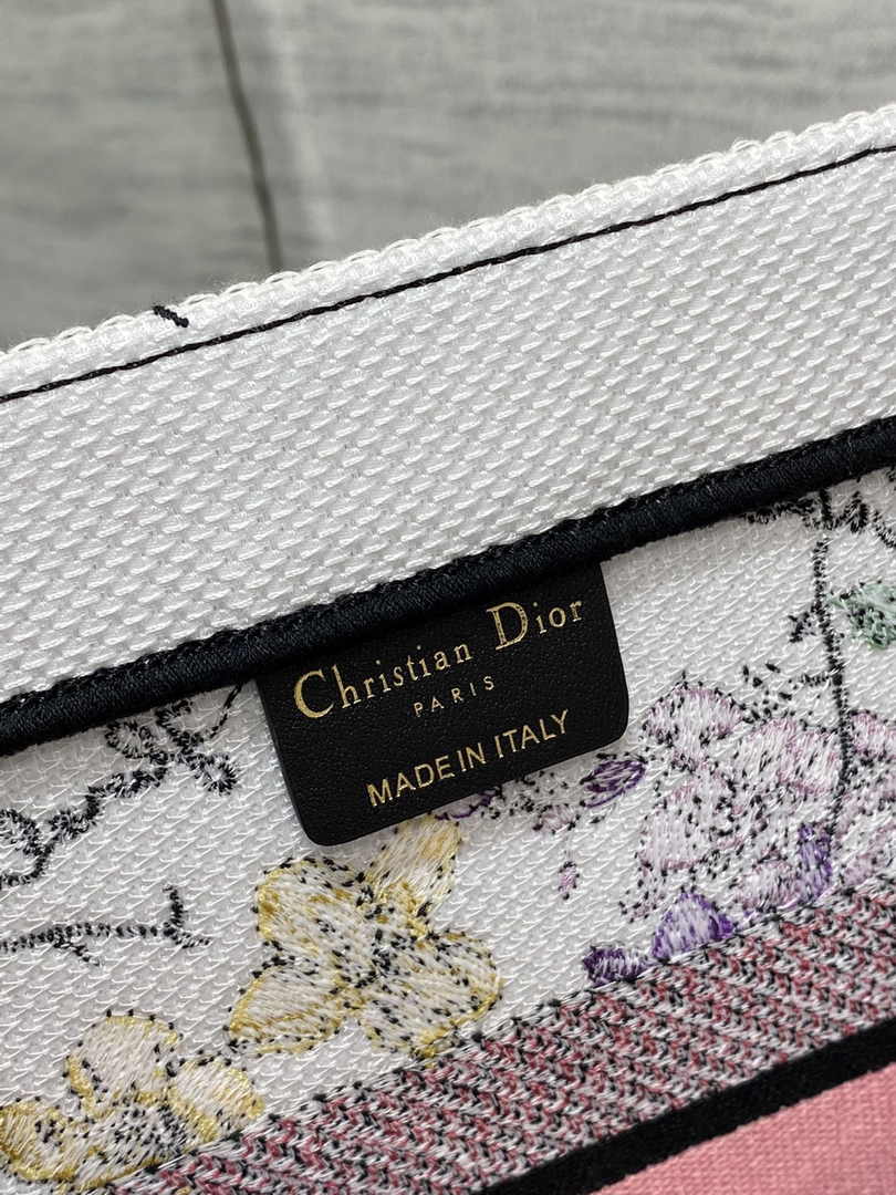 Dior Medium Book Tote M1296 Beige and Pink Flower Embroidery