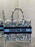 Medium Dior Book Tote M1296 Blue Flower Embroidery
