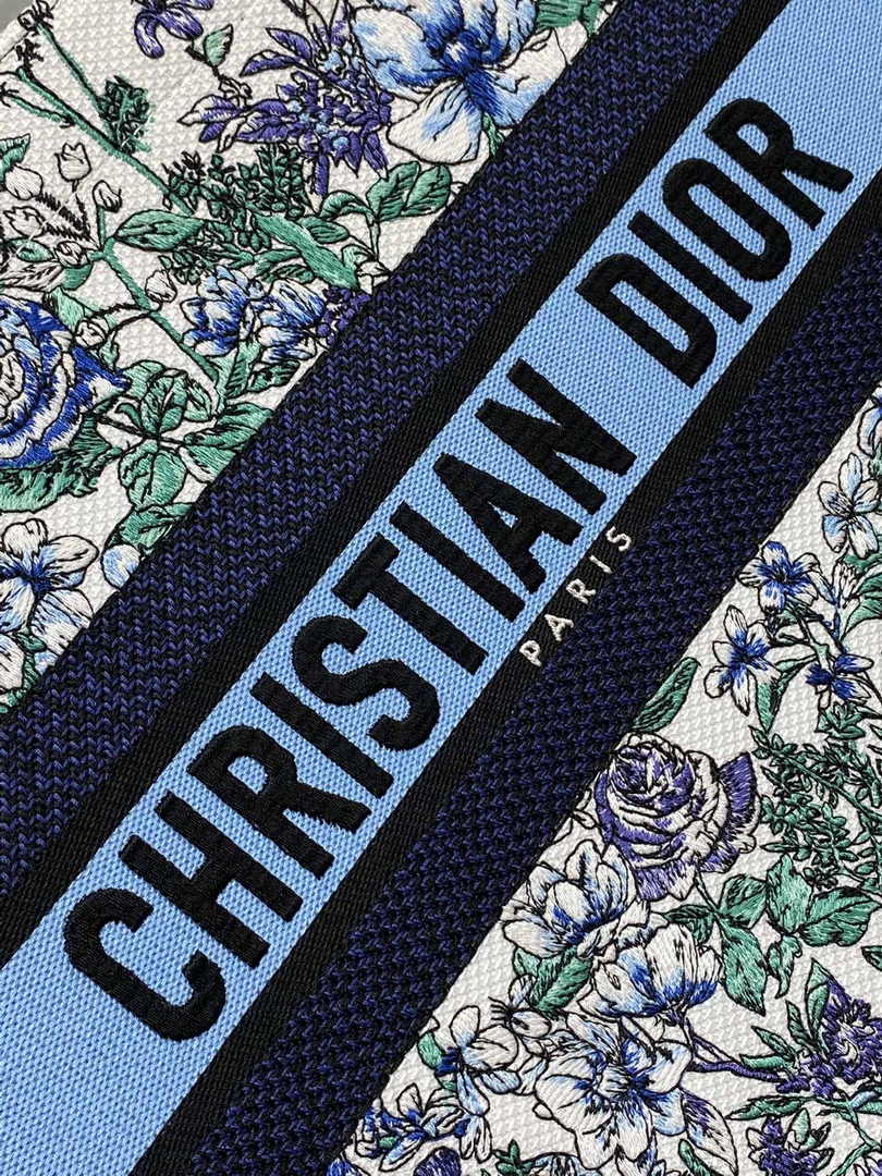 Medium Dior Book Tote M1296 Blue Flower Embroidery