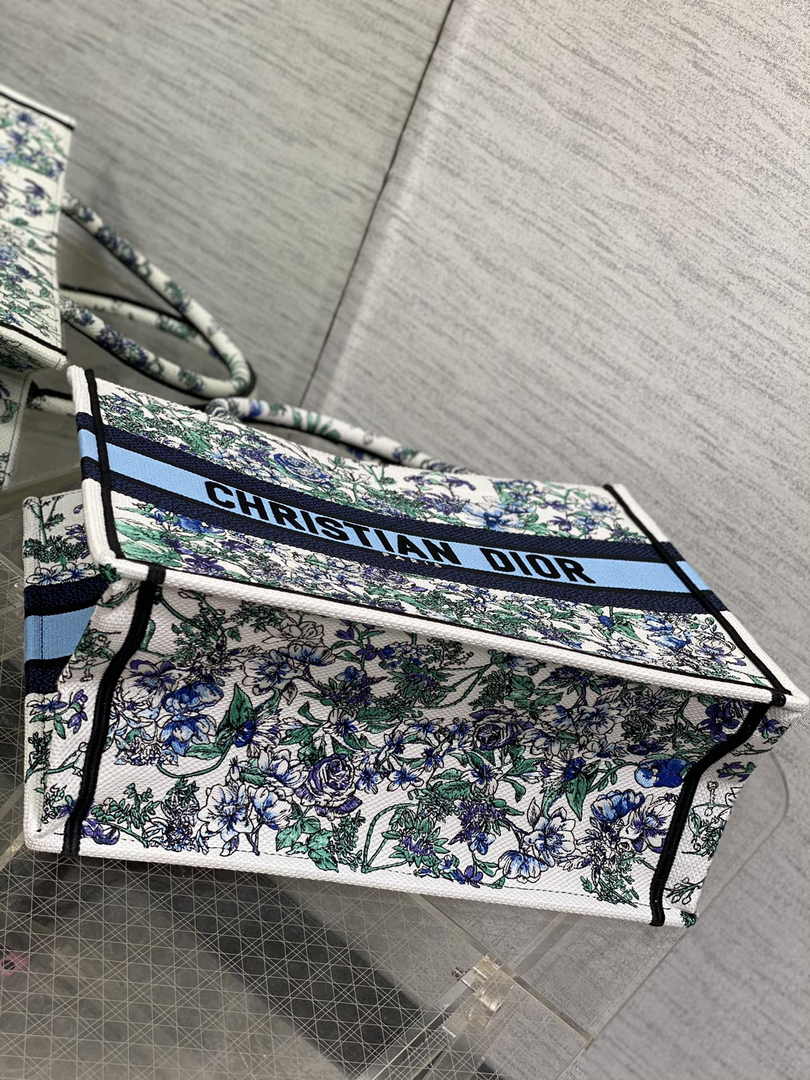 Medium Dior Book Tote M1296 Blue Flower Embroidery