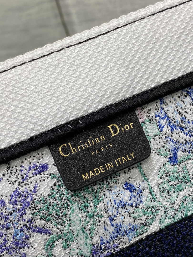 Medium Dior Book Tote M1296 Blue Flower Embroidery