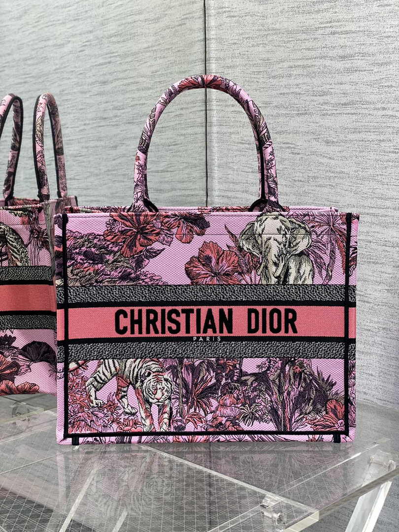 Medium Dior Book Tote M1296 Pink Tiger Embroidery