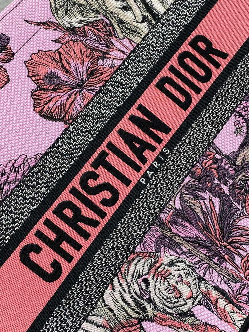 Medium Dior Book Tote M1296 Pink Tiger Embroidery