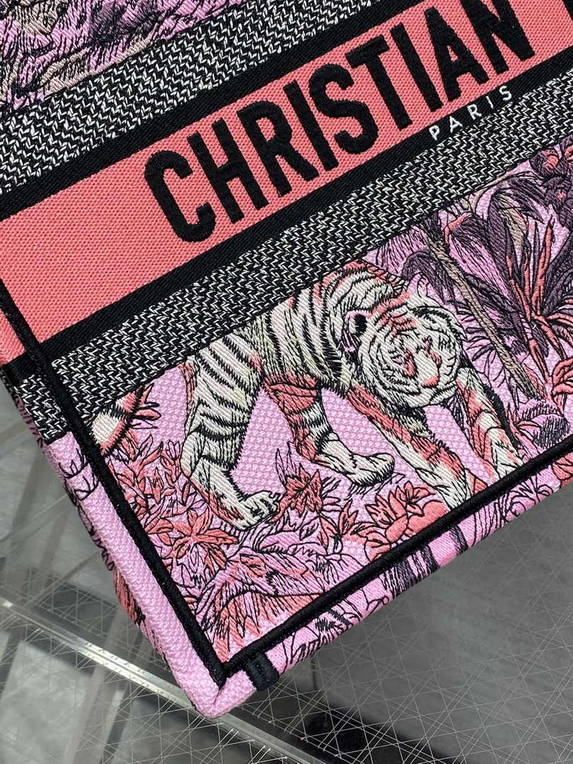Medium Dior Book Tote M1296 Pink Tiger Embroidery