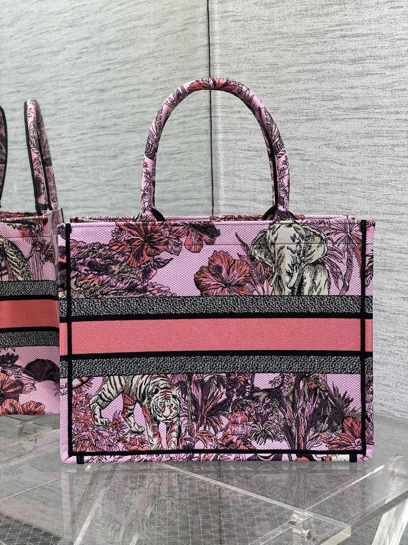 Medium Dior Book Tote M1296 Pink Tiger Embroidery