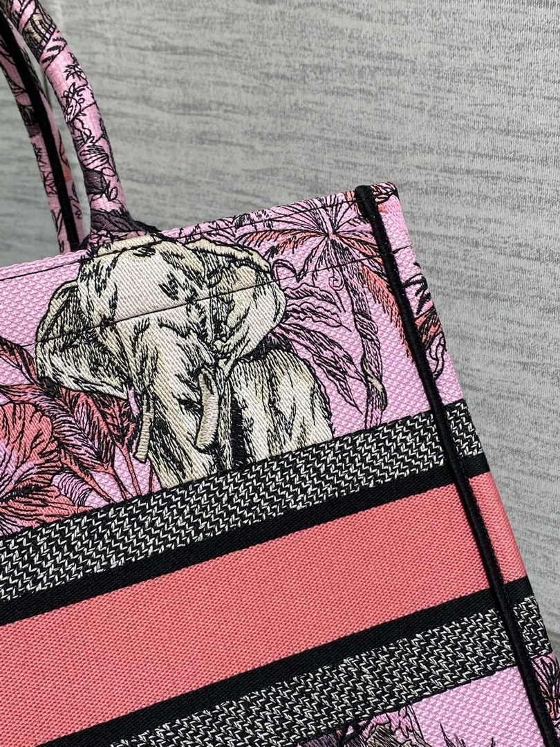 Medium Dior Book Tote M1296 Pink Tiger Embroidery