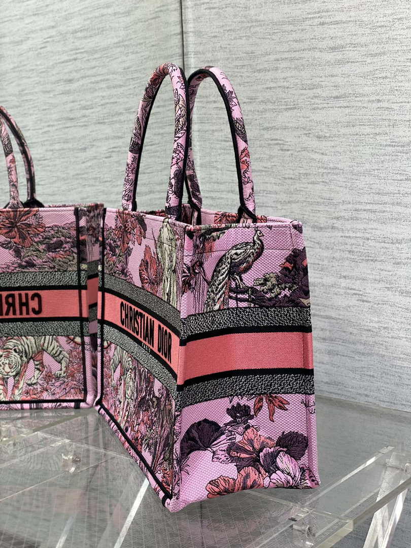 Medium Dior Book Tote M1296 Pink Tiger Embroidery