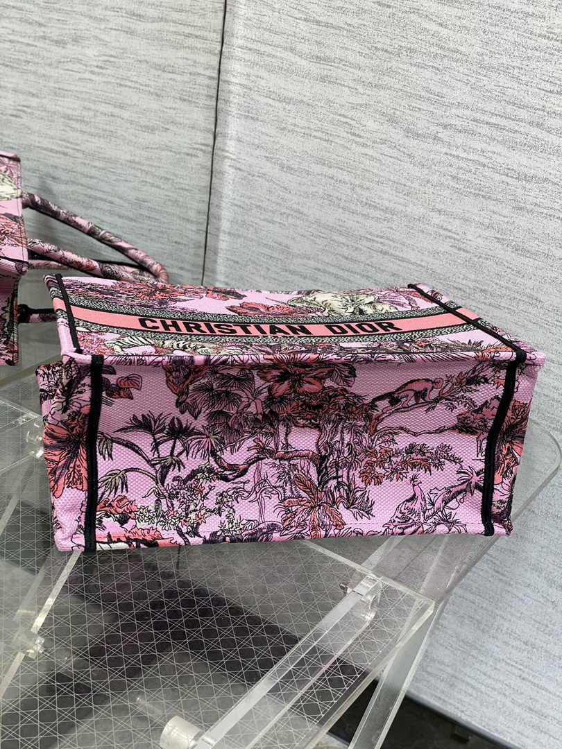 Medium Dior Book Tote M1296 Pink Tiger Embroidery