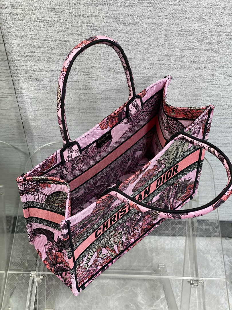 Medium Dior Book Tote M1296 Pink Tiger Embroidery