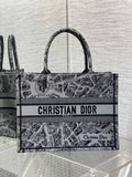 Medium Dior Book Tote M1296 Gray Plan de Paris Embroidery
