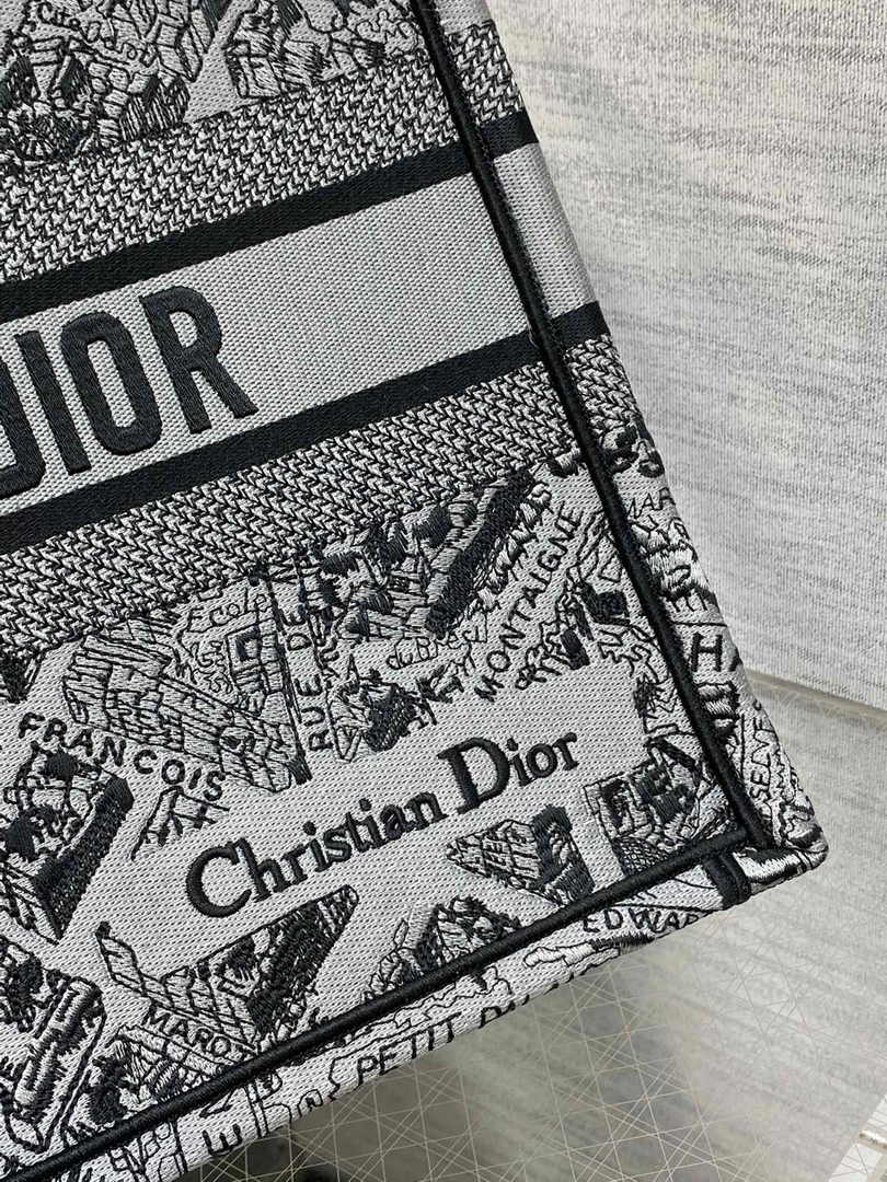 Medium Dior Book Tote M1296 Gray Plan de Paris Embroidery