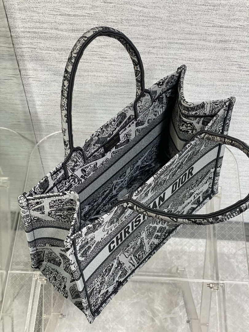 Medium Dior Book Tote M1296 Gray Plan de Paris Embroidery