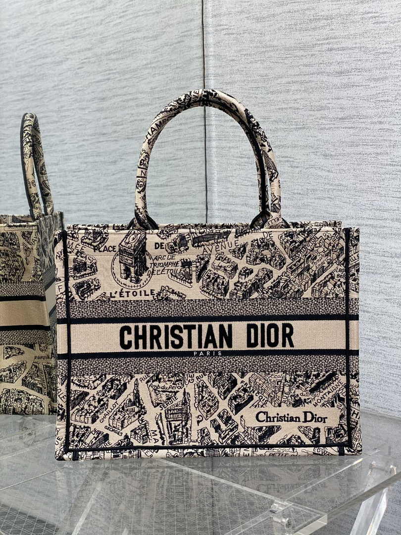 Medium Dior Book Tote M1296 Beige Plan de Paris Embroidery