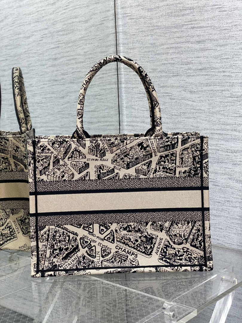 Medium Dior Book Tote M1296 Beige Plan de Paris Embroidery