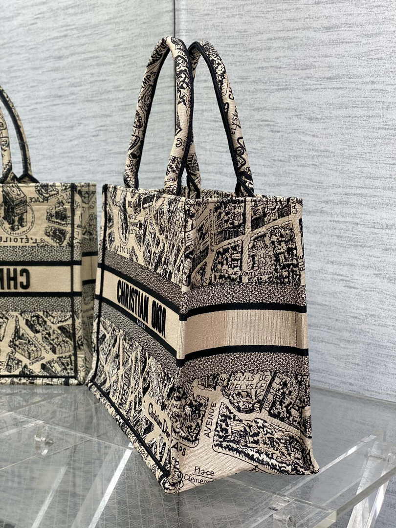 Medium Dior Book Tote M1296 Beige Plan de Paris Embroidery