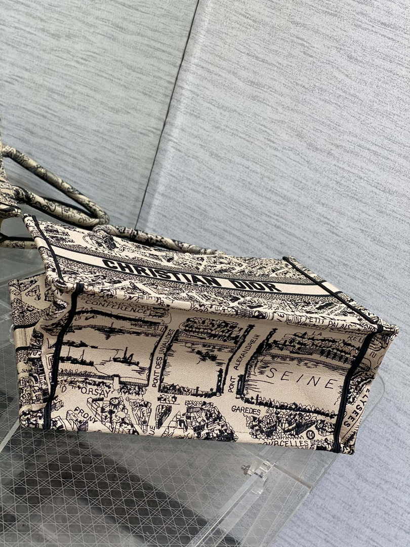 Medium Dior Book Tote M1296 Beige Plan de Paris Embroidery